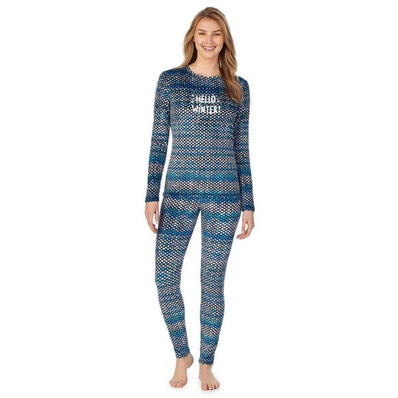 Cuddl Duds Womens Blue Winter Long Sleeve Pajamas Loungewear 2 Pc Set Sz S New - Picture 1 of 11